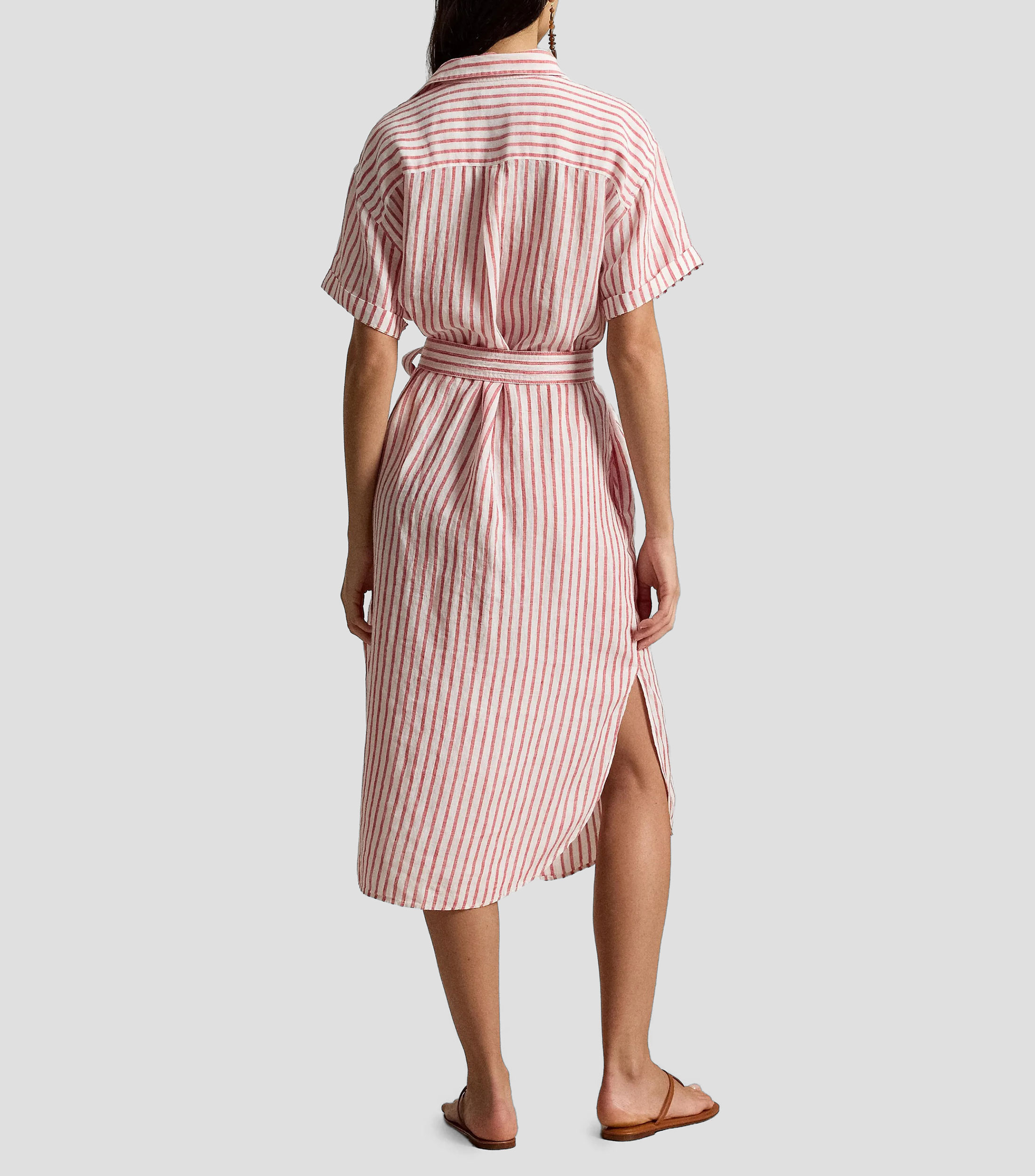 Vestido camisero midi con rayas Mujer